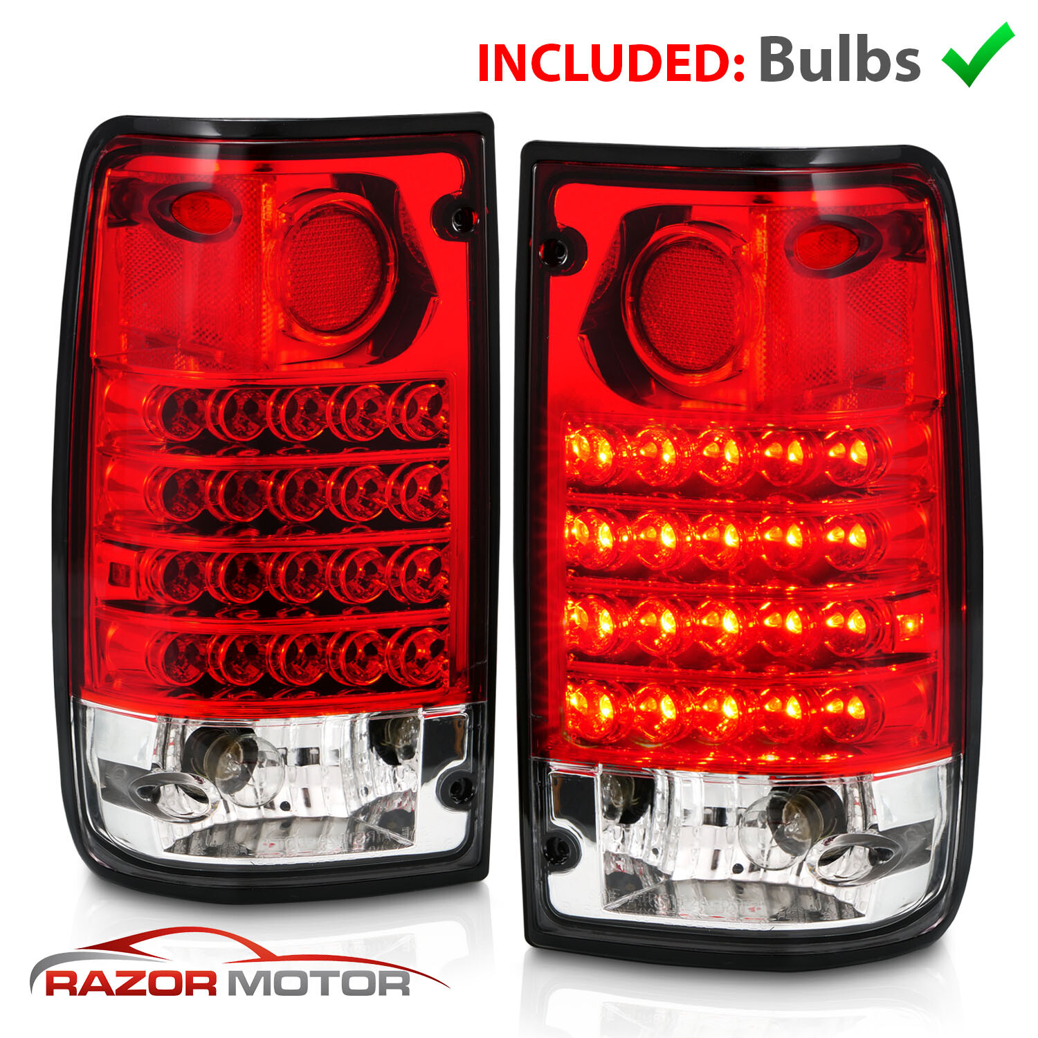1989-1995 Toyota Pickup Truck Red Clear LED Taillights Bulb Socket Included Pair