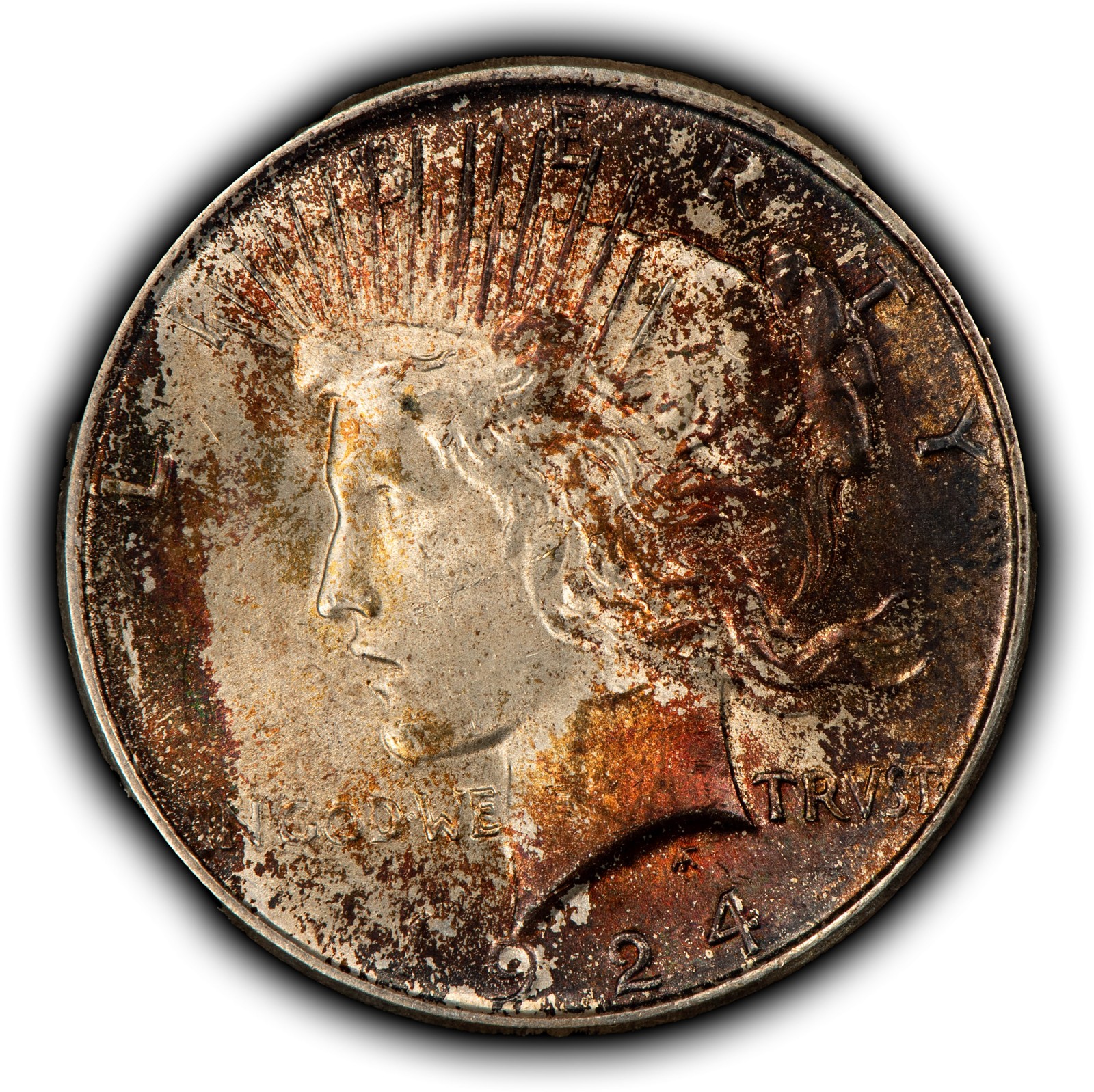 1924 $1 Silver Peace Dollar - Luster - Deep Rainbow Pattern Toning - SKU-D7665
