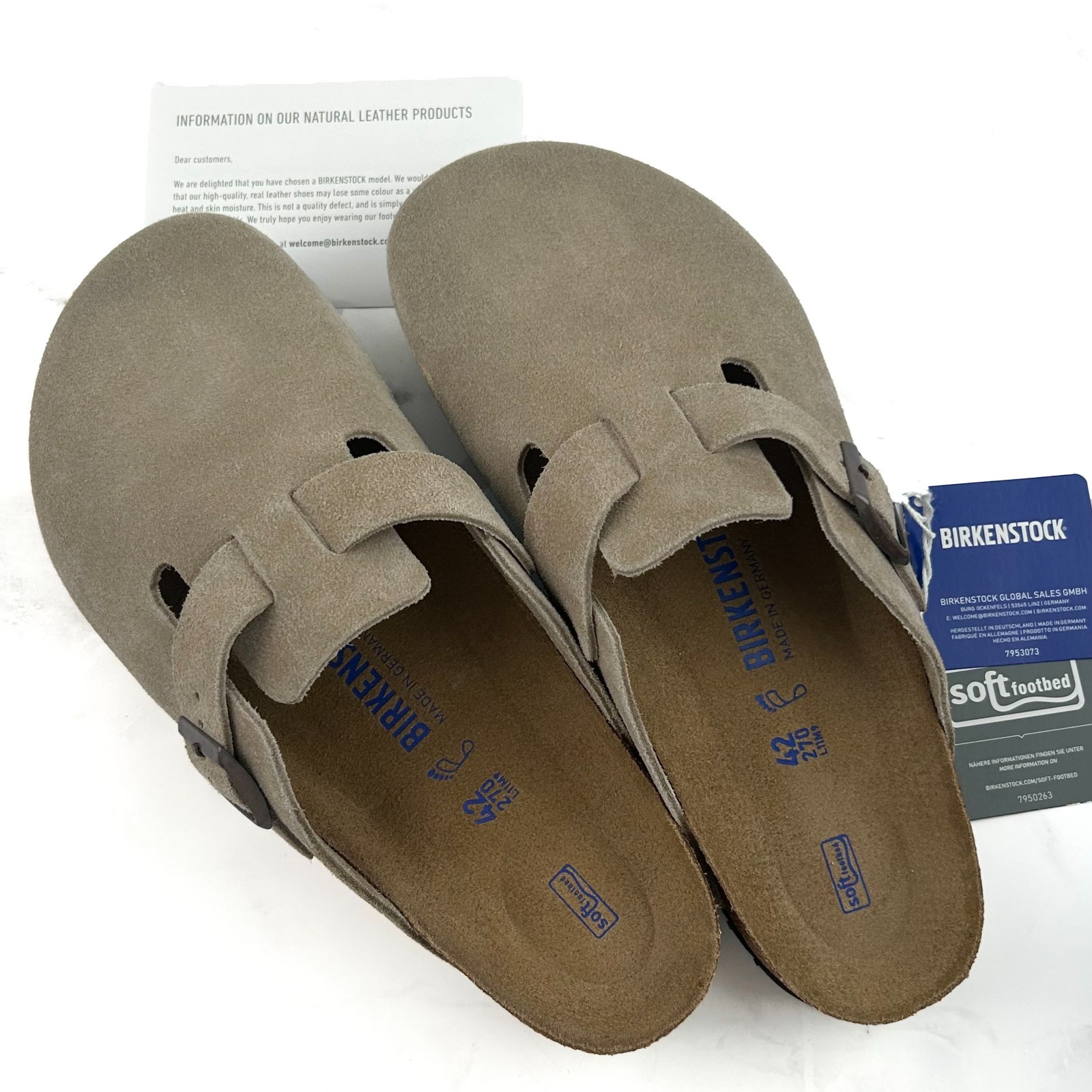New Birkenstock Boston Taupe Suede Leather Soft Footbed Clog Women's Men's Shoes