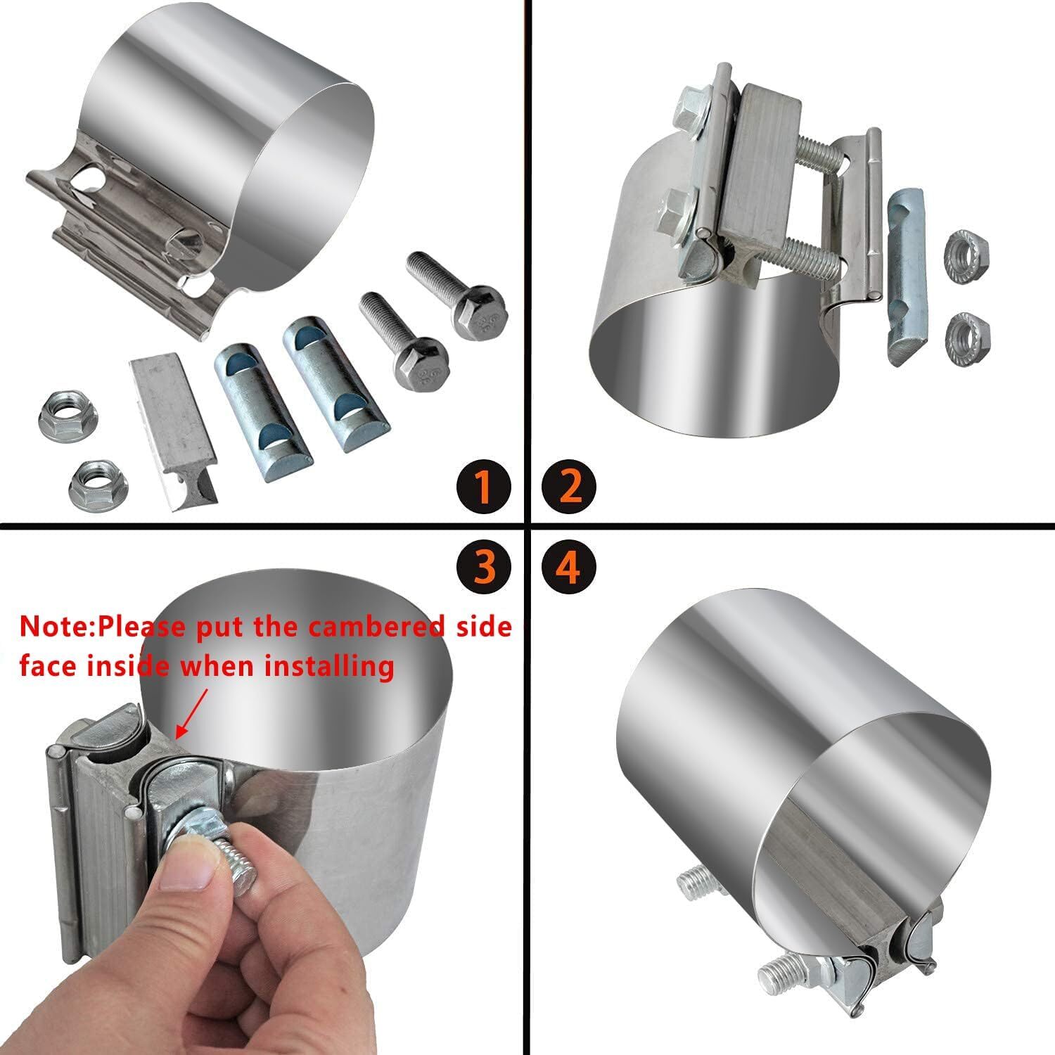 4Pcs 2.5" Exhaust Clamps,2 1/2" Butt Joint Band Clamp Sleeve Coupler Stainless