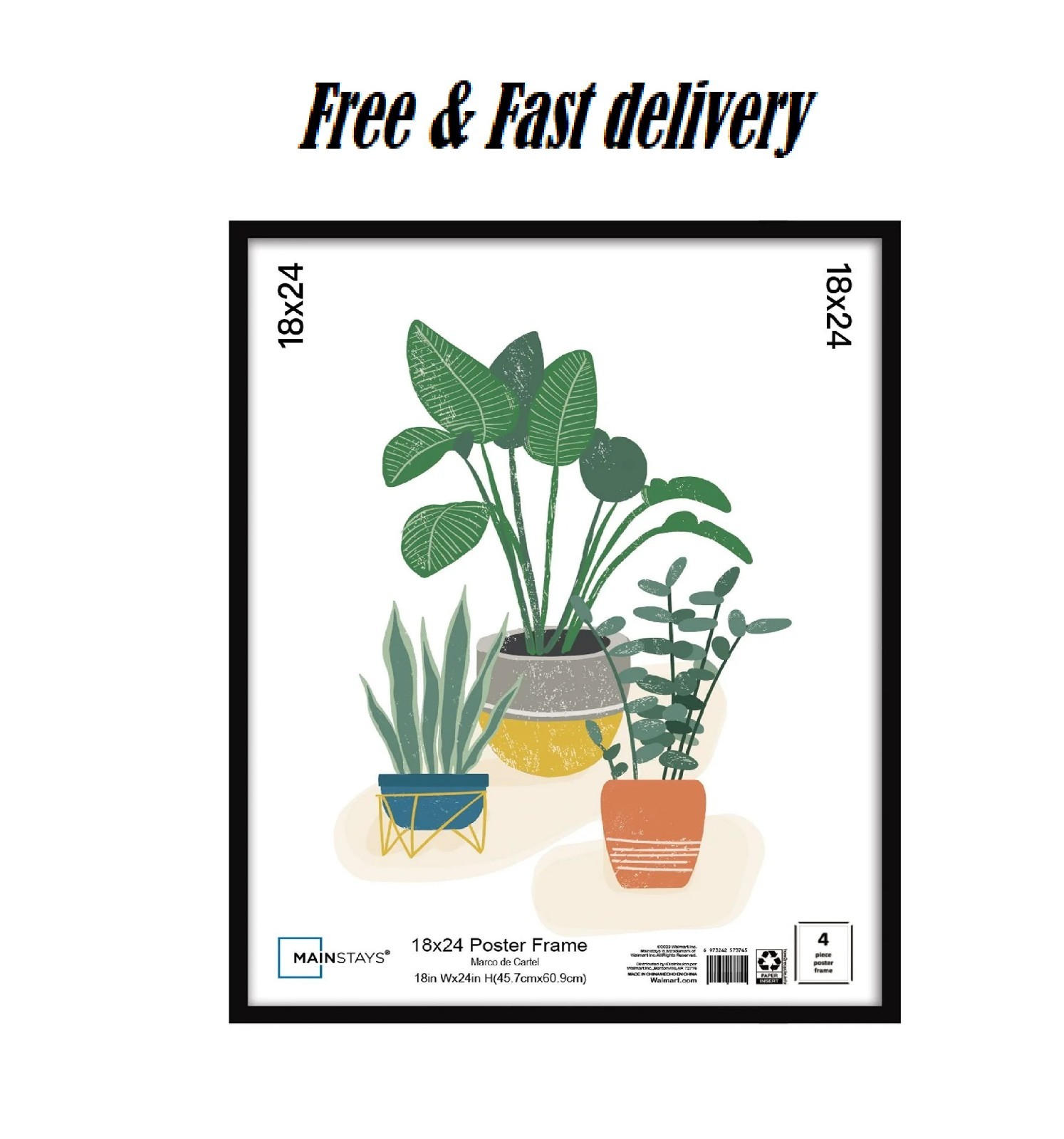 Mainstays 18x24 Basic Black Poster Frame, Wall Art Vertical Horizontal,