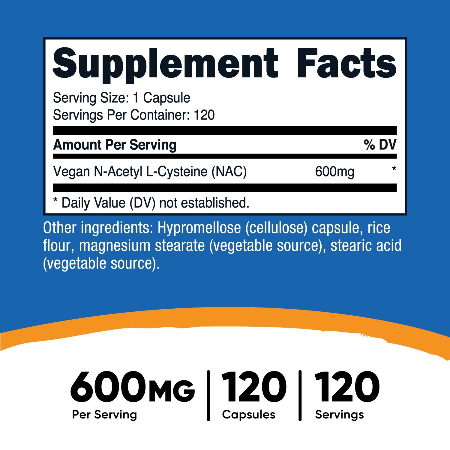 Nutricost N-Acetyl L-Cysteine (NAC) 600mg, 120 Vegan Capsules - Non-GMO