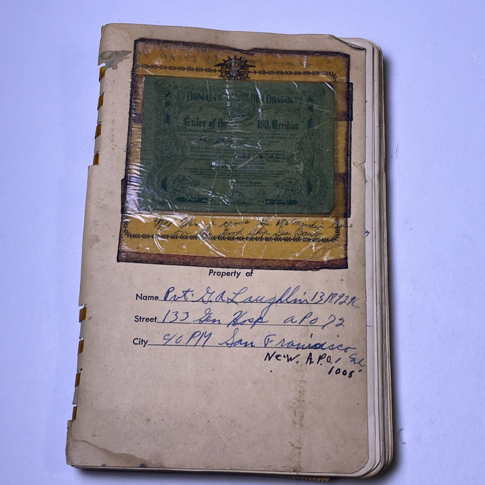 1945 US Navy Domain Of The Golden Dragon Membership Wallet Card WWII + Journal!!