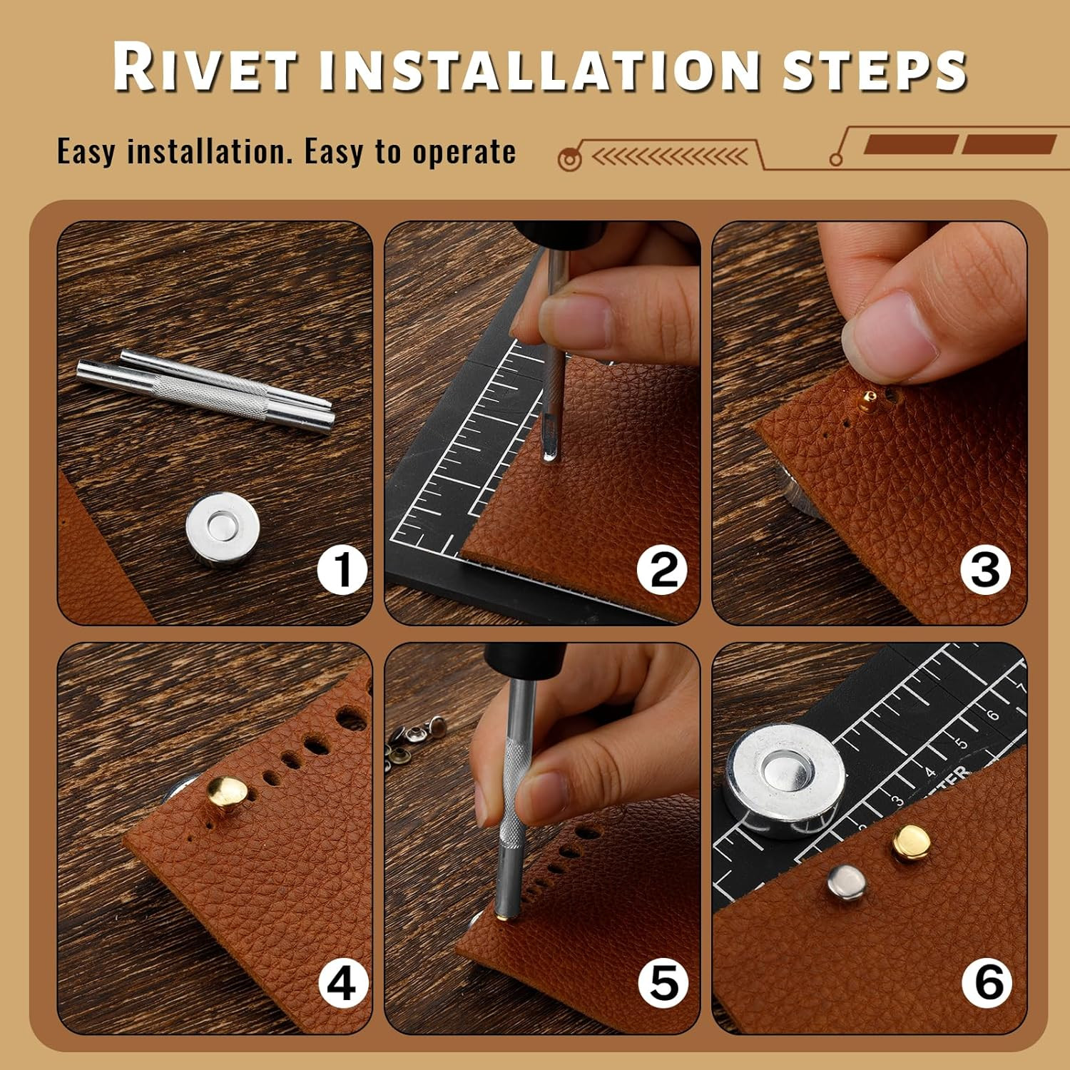 240 Set Leather Rivets, 4 Colors 3 Sizes Double Cap Rivet, Rivets for Leather wi