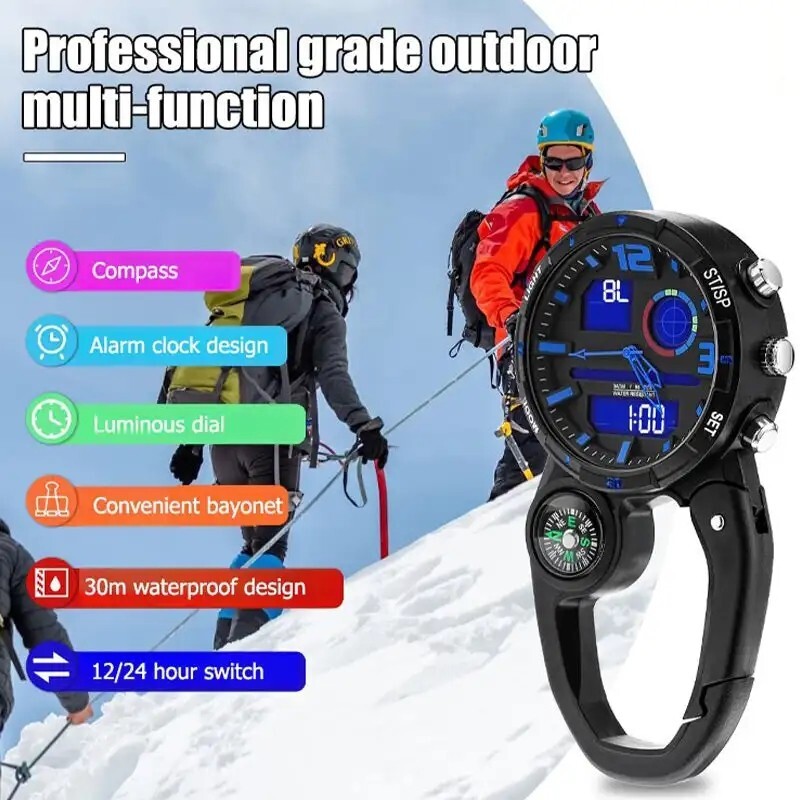 MULTIFUNCTION LED BACKPACKER ANALOG/DIGITAL QUARTZ WATCH/CARABINER COMPASS !!!