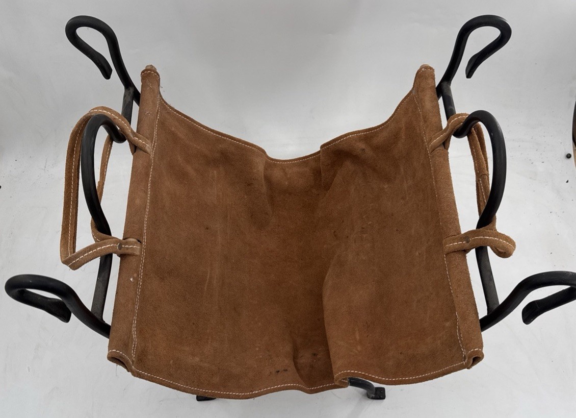 Vtg Firewood Log Carrier Rack Fireplace Wood Holder Suede Carrier Folding