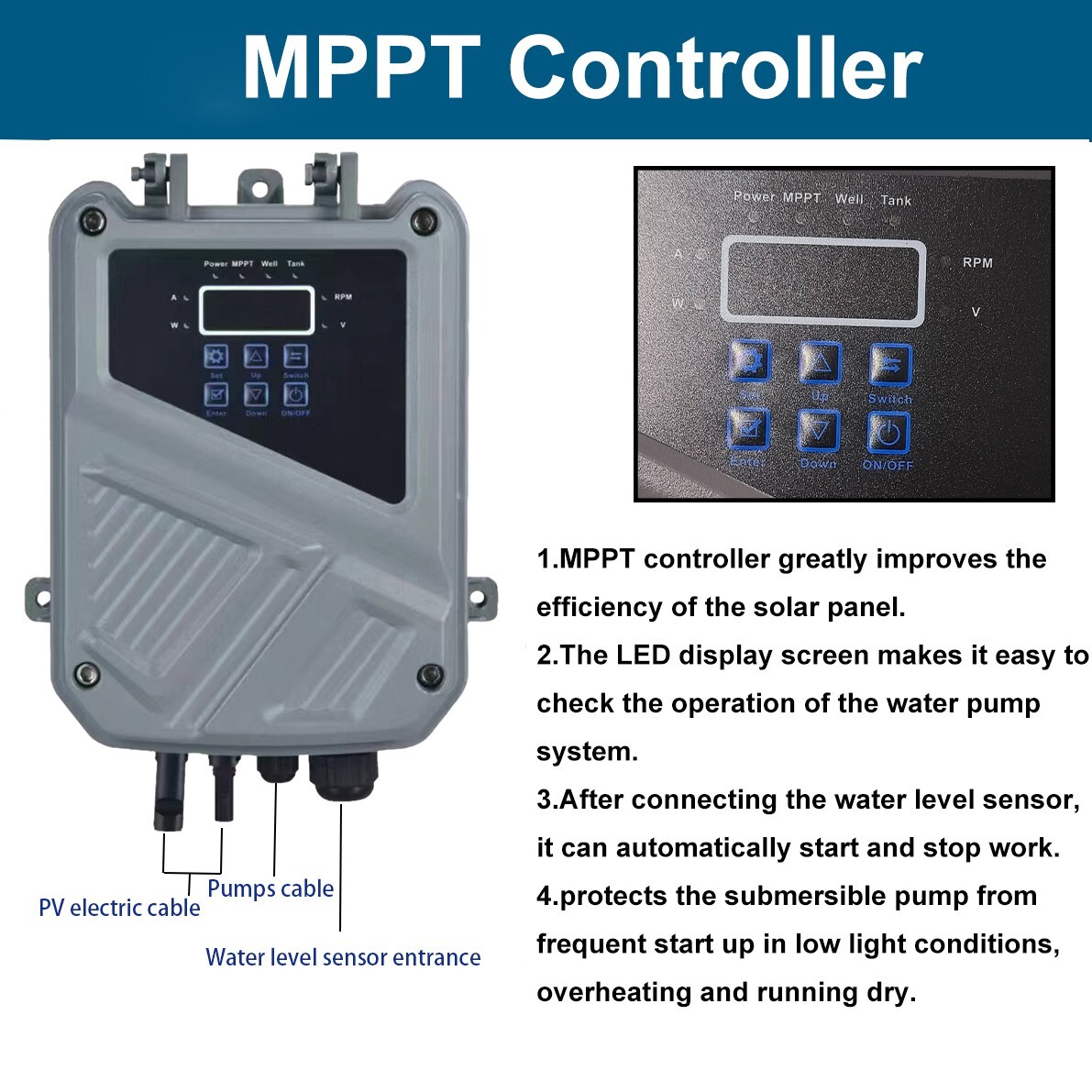 DC 48V 3" Solar Pump Submersible Pump Bore 500W Deep Well Pump + MPPT Controller