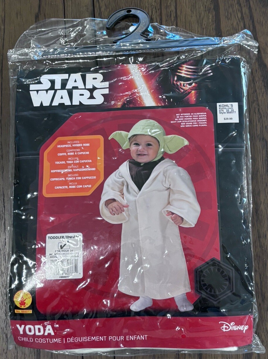 Star Wars Yoda Toddler Halloween Costume Rubies #888077 size 24M Pre-owned Cool
