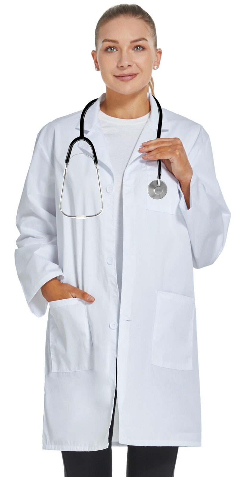 Professional Lab Coat for Women Men Long Sleeve, White, Unisex (Small, White)