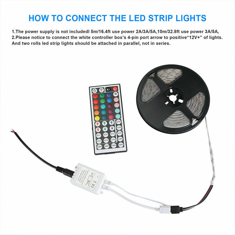 100 FT RGB Led Strip Lights Waterproof Flexible with 44 Keys Remote 12V US Power