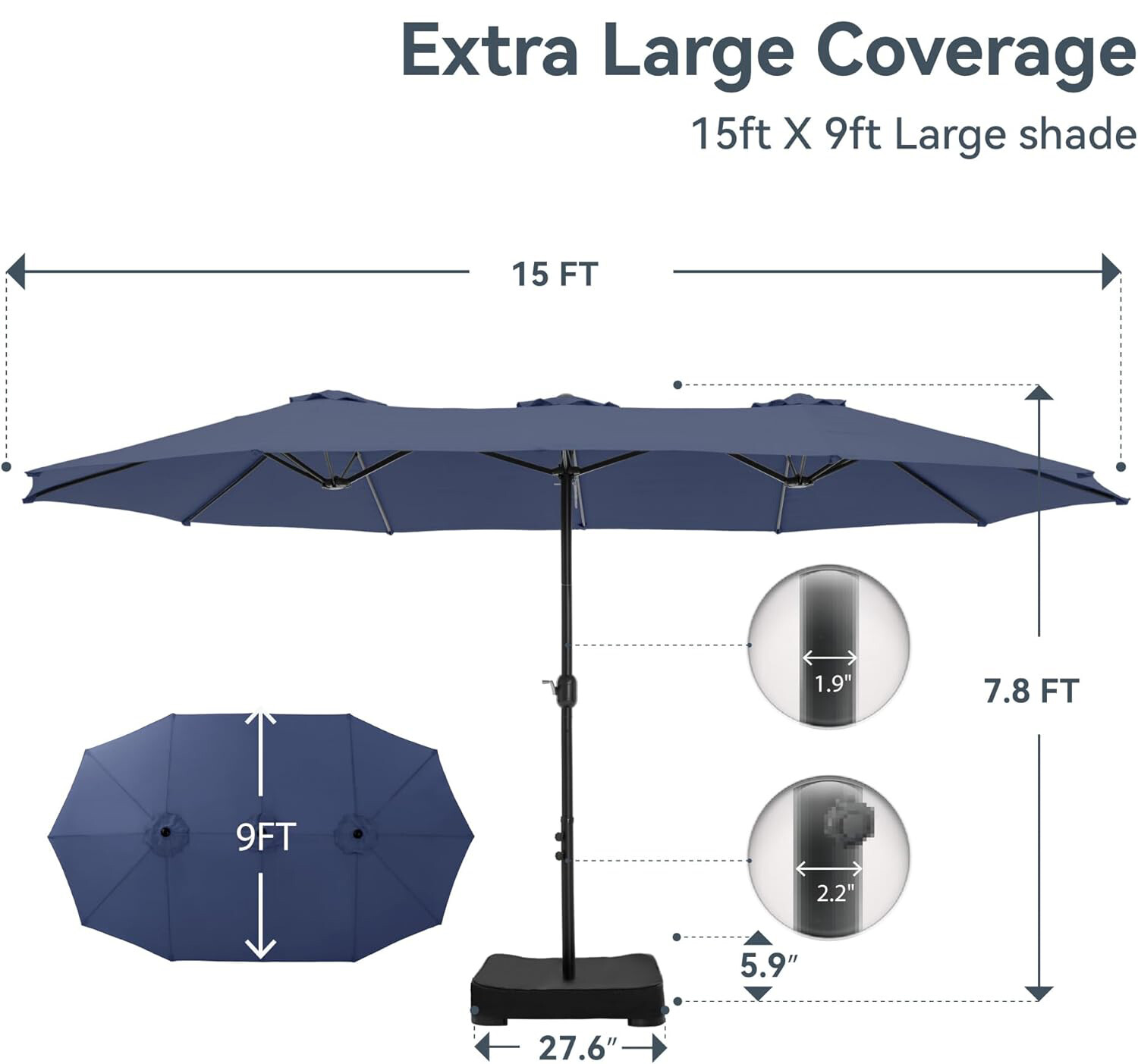 15ft Patio Large Umbrella Double-sided Market Crank Outdoor Garden Parasol Shade