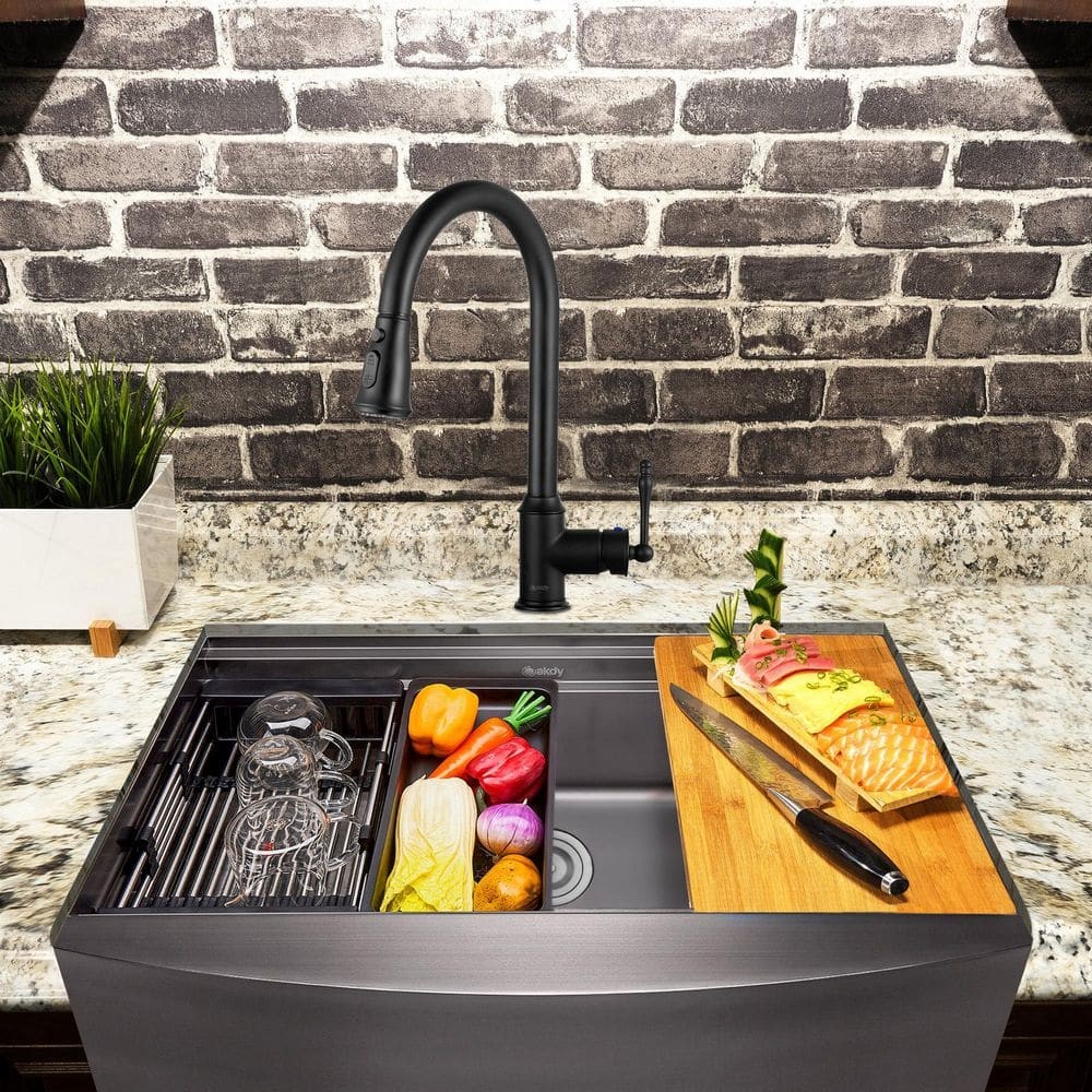 AKDY 33x22in Farmhouse Apron Kitchen Sink w Pull Down Faucet