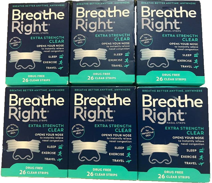 BREATHE RIGHT NASAL STRIPS, EXTRA STRENGTH CLEAR~SENSITIVE SKIN ( 156 CT 6 BOX )