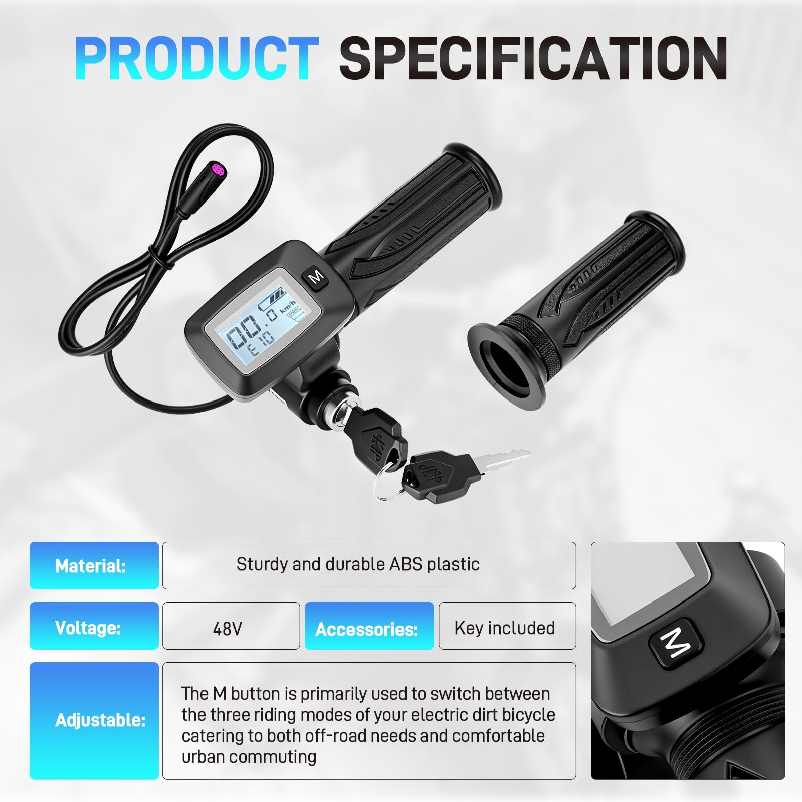 48V Ebike Speedometer Throttle with M Key Replacement for Tuttio Soleil 01