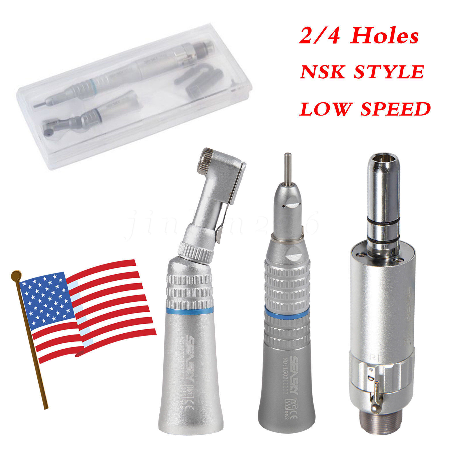 Dental Low Slow Speed Handpiece E-type Contra Angle Micro Air Motor 2/4 Hole 1:1