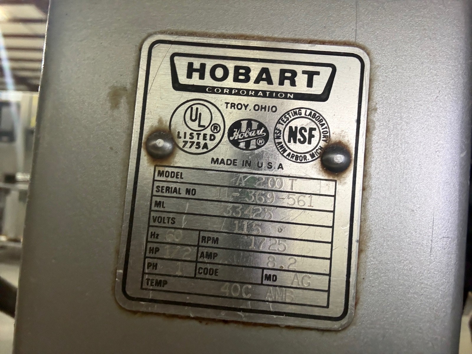 HOBART A200T 20 QT BAKERY DOUGH MIXER W/ BOWL & PADDLE ATTACHMENT