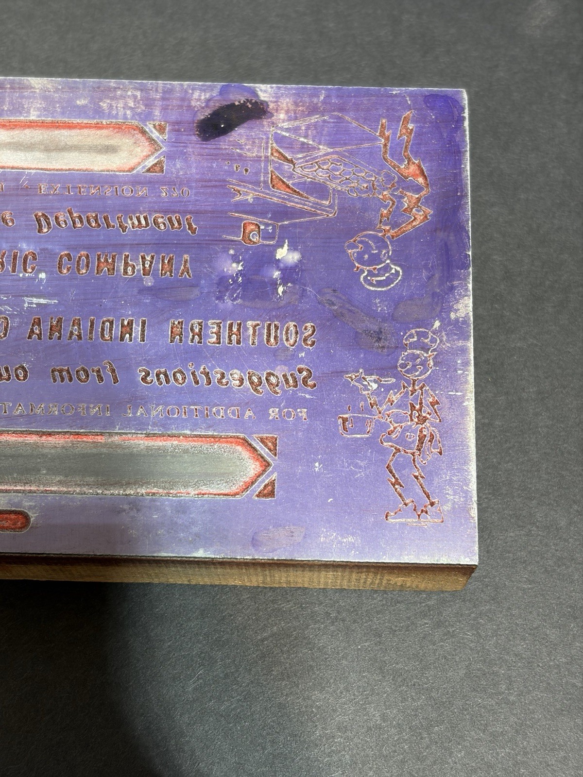 Rare Vintage Reddy Kilowatt Newspaper Print Block 8.5” S. IND Gas & Electric