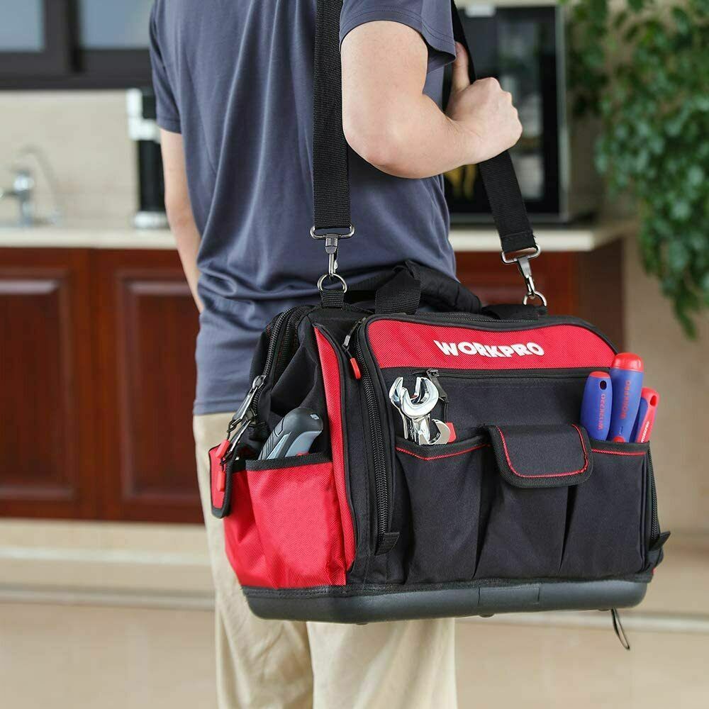 WORKPRO 16" Wide Mouth Heavy Duty Tool Bag Tool Tote Storage 40Pocket Zipper Bag