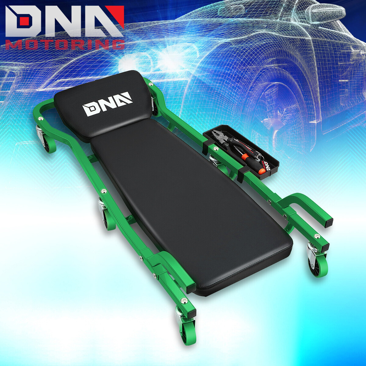 43" 2 IN 1 Mechanic 3-Level Adjustable Rolling Auto Garage/ Shop Creeper Green