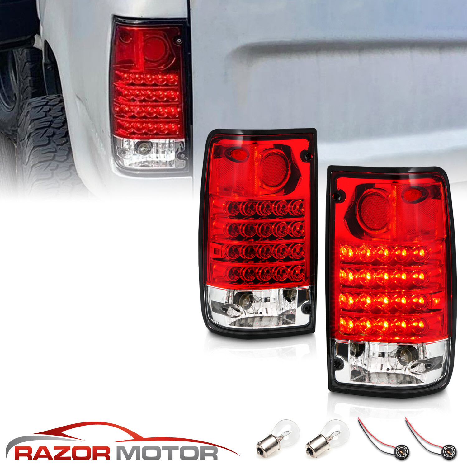 1989-1995 Toyota Pickup Truck Red Clear LED Taillights Bulb Socket Included Pair