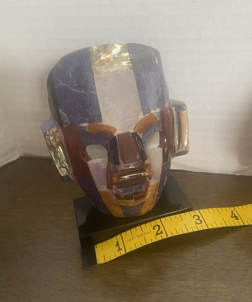 5" mosaic ceremonial burial death mask replica semi-precious stones Aztec Mayan