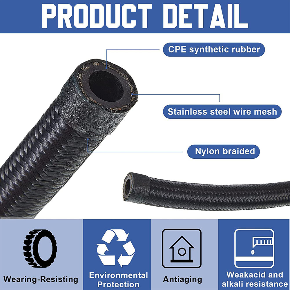 6AN 8AN 10AN 10-20FT CPE Braided Nylon Fuel Line Kit Hose end Fittings + Wrench