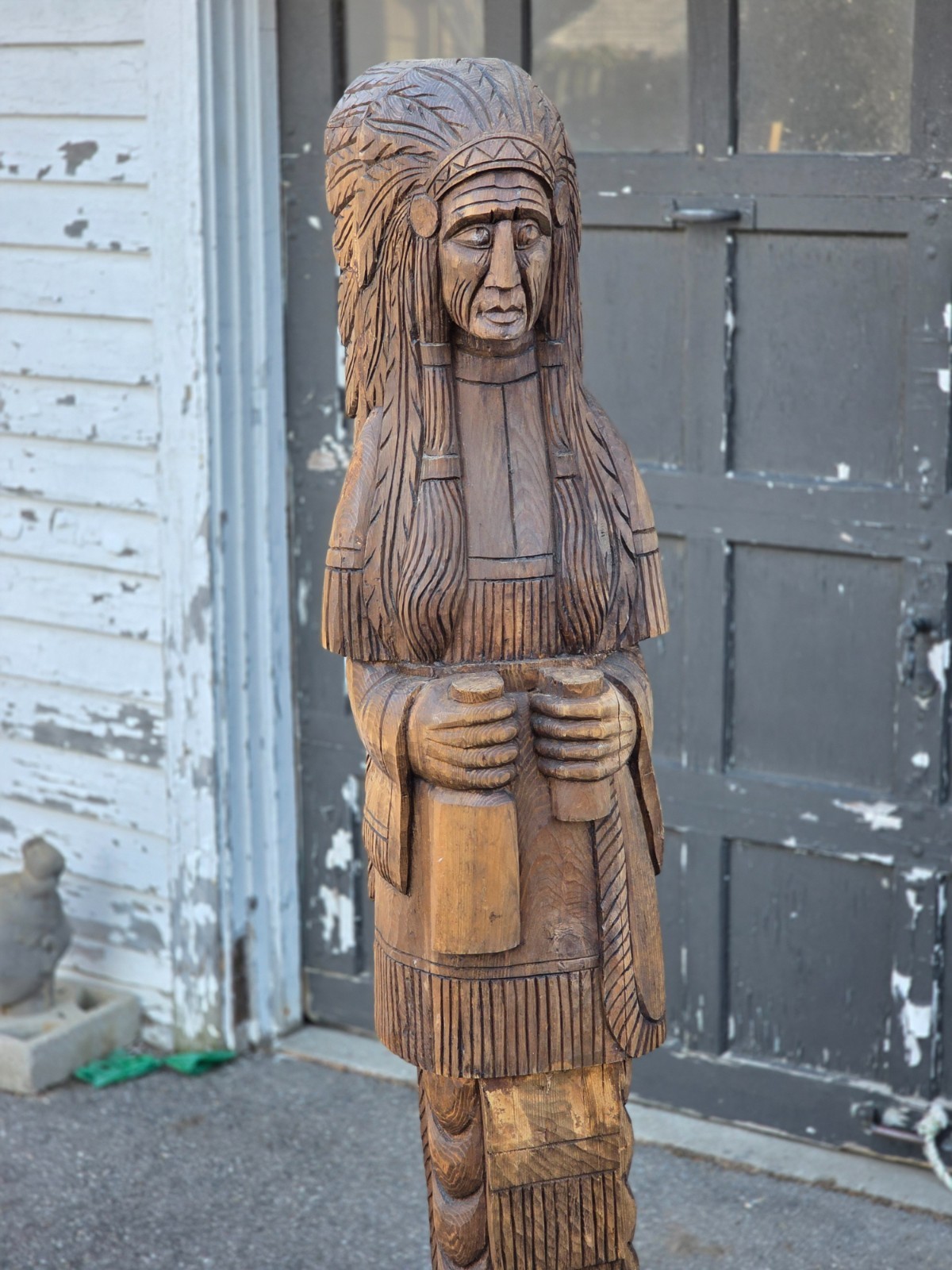 One of a kind 6' / 72lbs. CIGAR STORE INDIAN hand carved from oak