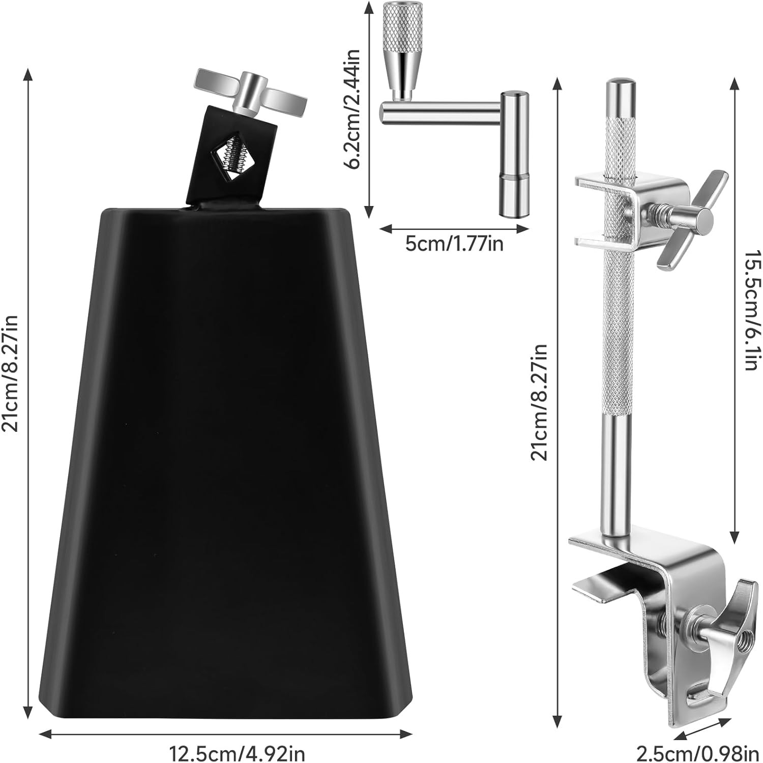 6" Cowbell with Adjustable Clamp, Percussion Accessory for Drum Sets, Standard B