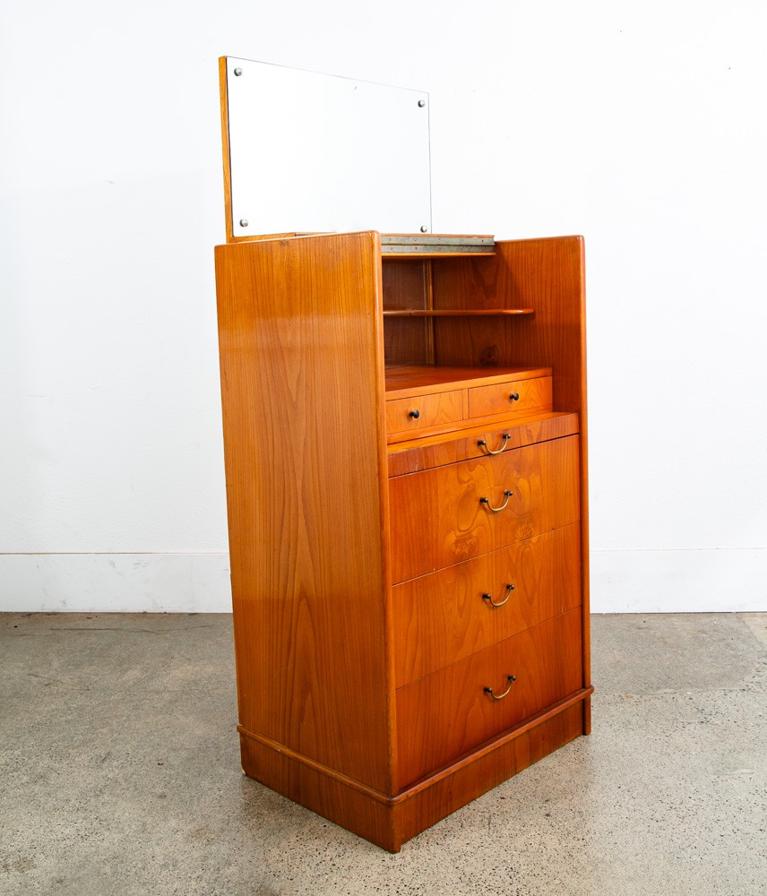 Mid Century Danish Modern Desk Vanity Office Wood 5 Drawers Denmark Mirror Mcm