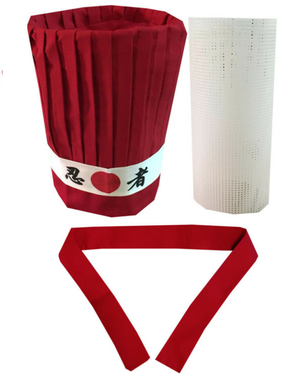 Red Hibachi Chef Hat Set, hibachi Teppan chef tall hat, headband, necktie, net