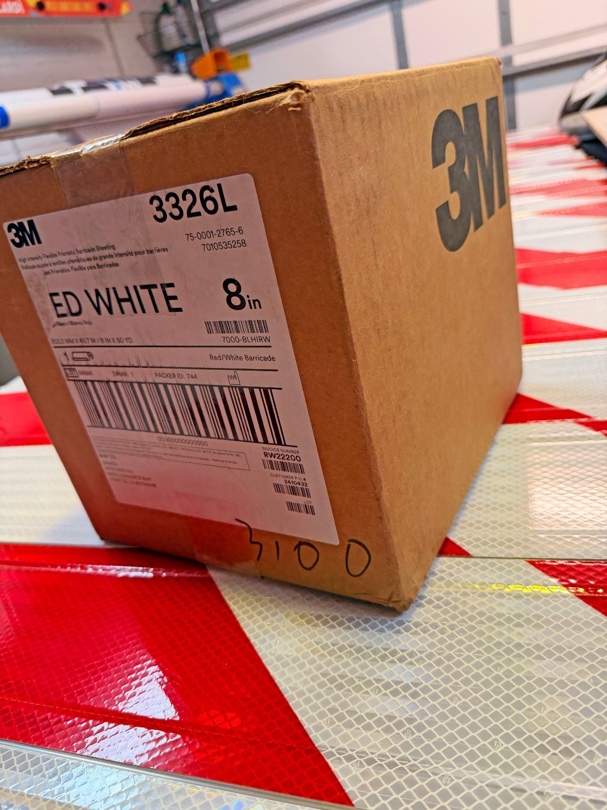 3M Flexible Prismatic Striped Barricade Sheeting 3326 Left Slant 8" x 50 yds NEW