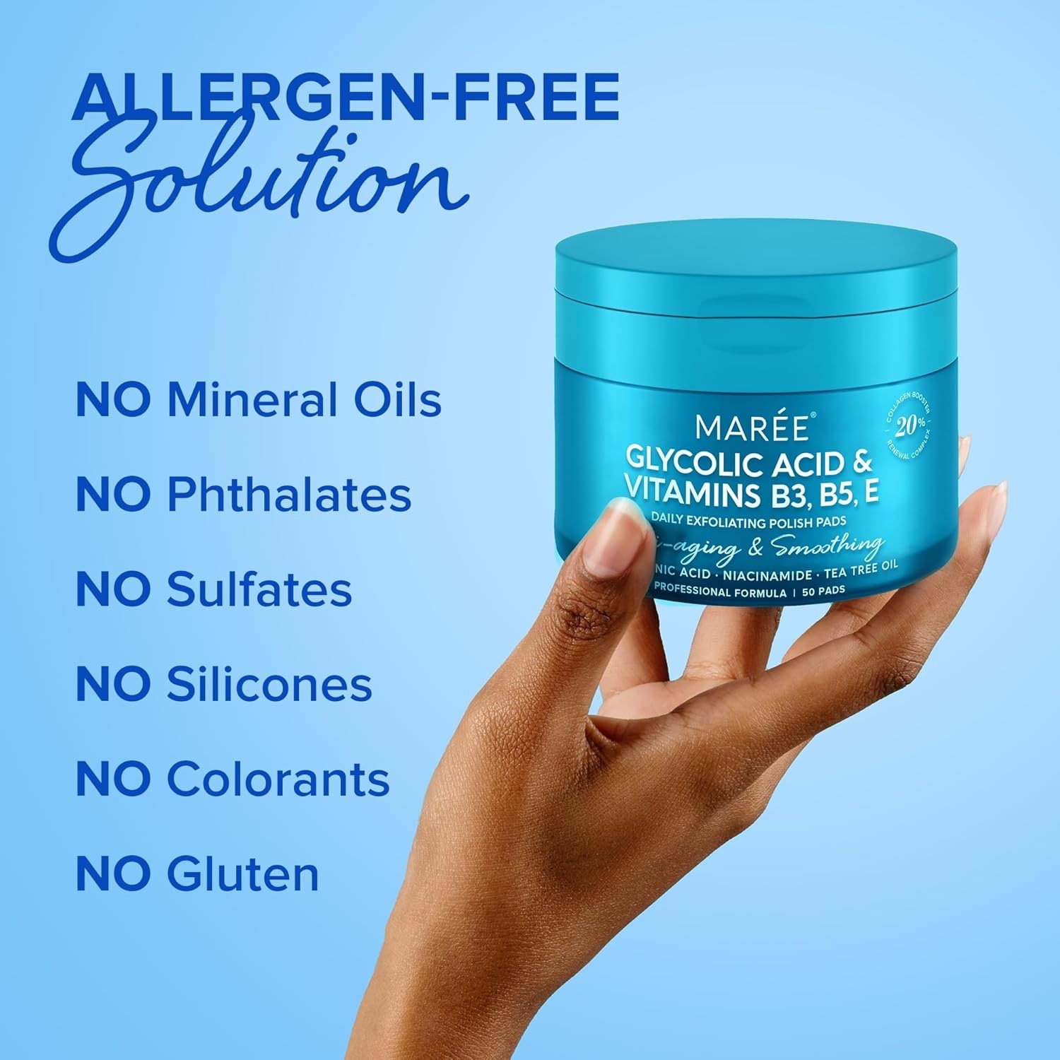 MAREE Glycolic Acid Pads with Tea Tree Oil, B3, B5 Toner Pads for Face Cleansing