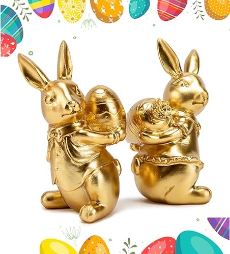 Small Bunny Decor Set of 2, Spring Easter Decor Rabbit Figurines, Bunny Statue
