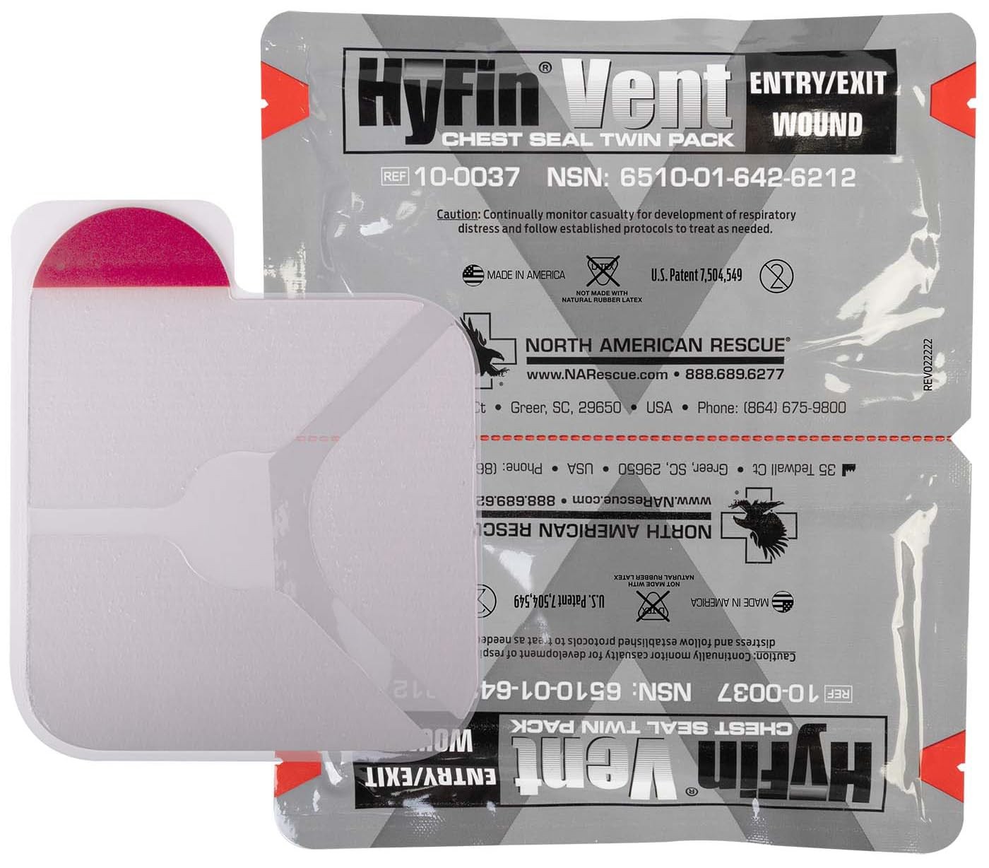 North American Rescue HyFin Vent Chest Seal Twin Pack Emergency Trauma Wound