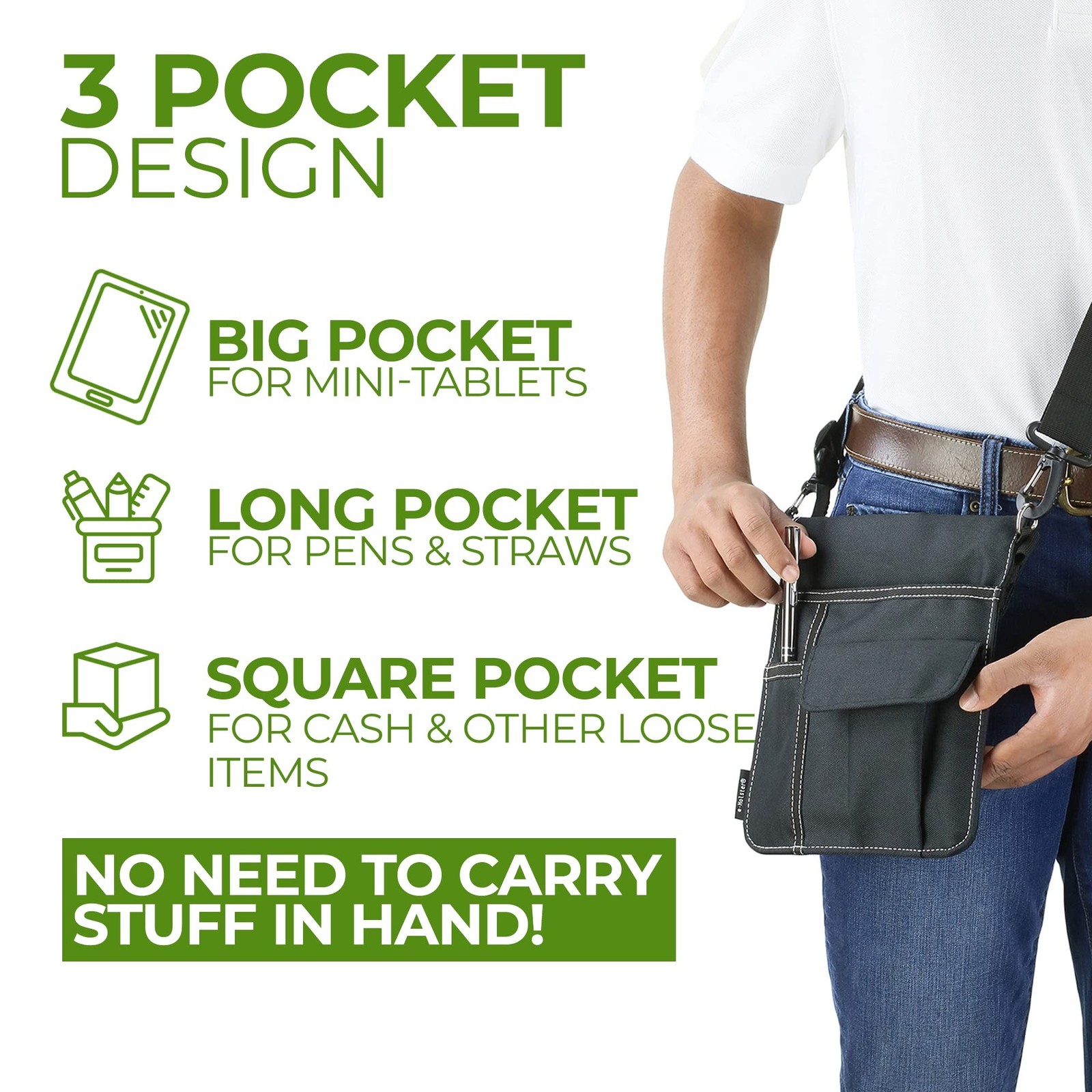 Waitress Apron with 3 Pockets - Black Server Apron with Adjustable/Removable ...