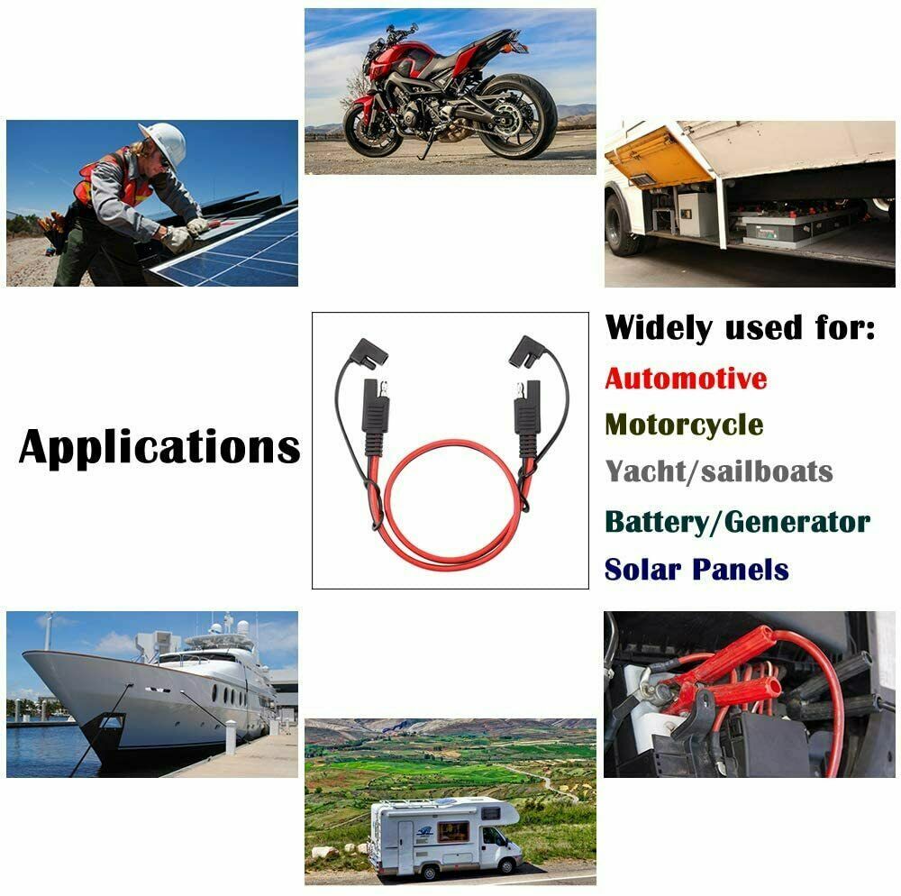 SAE to SAE Extension Cable 16AWG 12-24V 2 Pin Quick Disconnect Wire Harness Cord