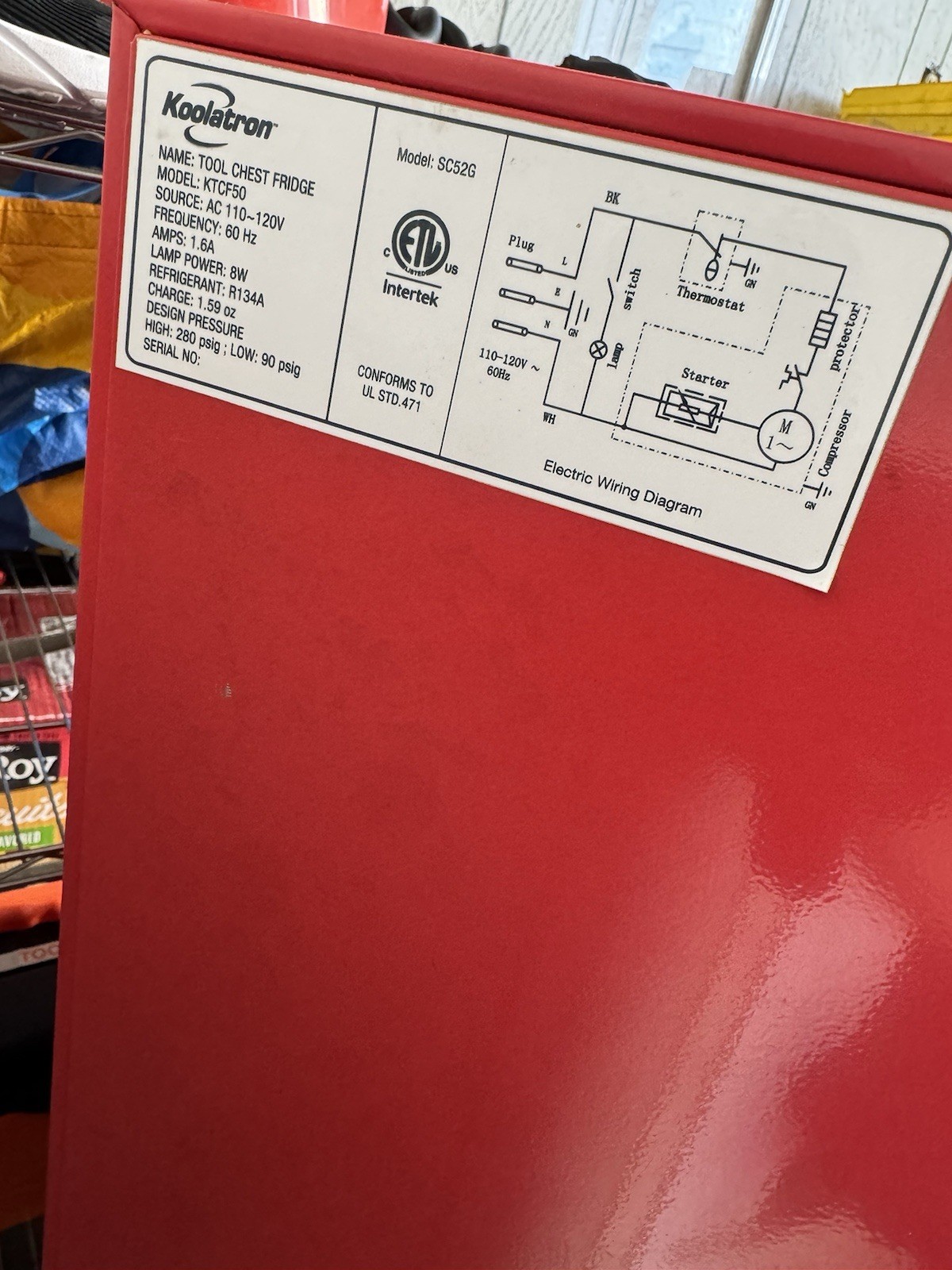 Koolatron Tool Chest Fridge, 1.8 cu ft