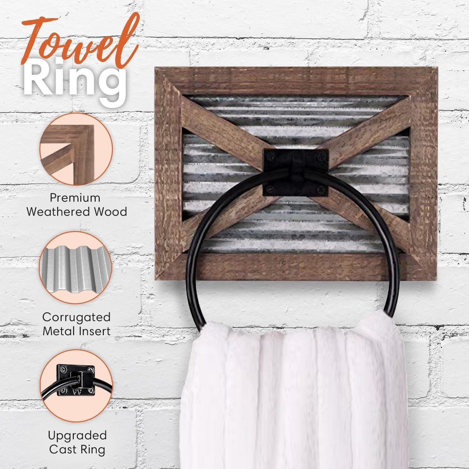 Autumn Alley Farmhouse Toilet Paper Holder and Rustic Towel Holder Set