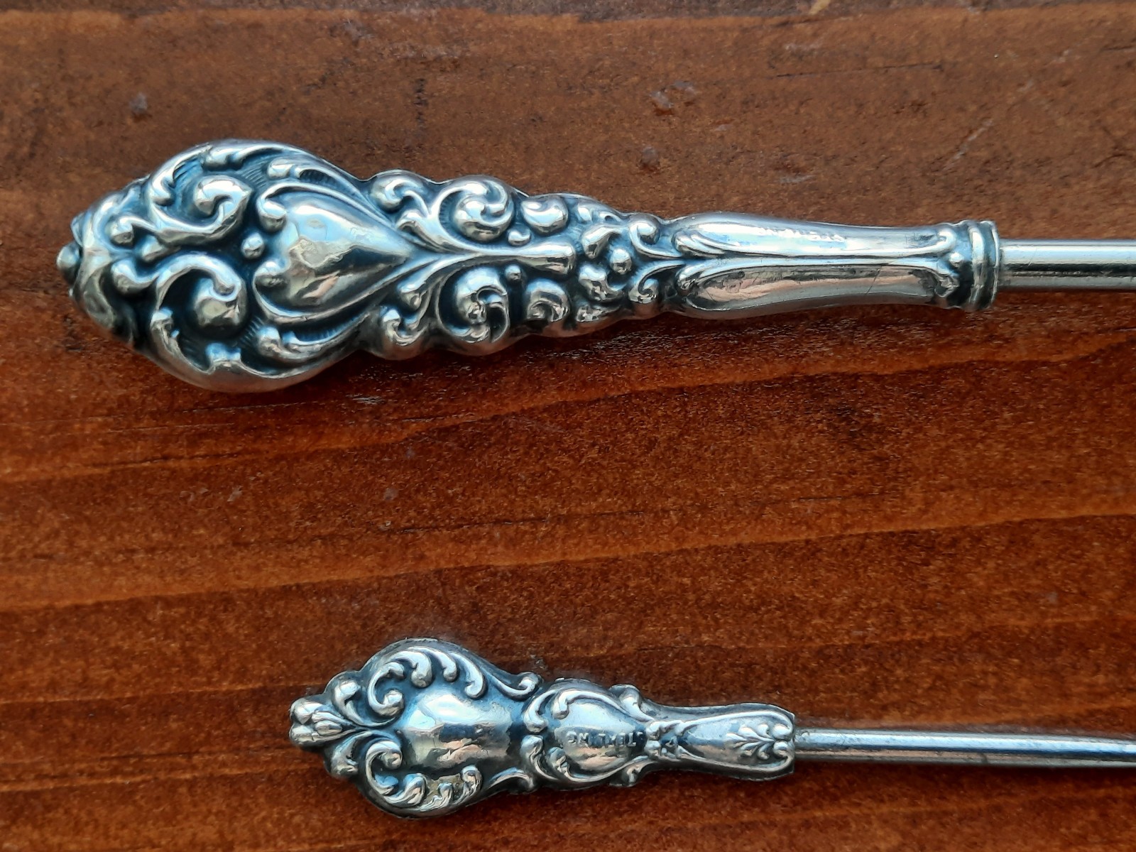 Sterling Silver Handle Button Hook, One Large, One Small