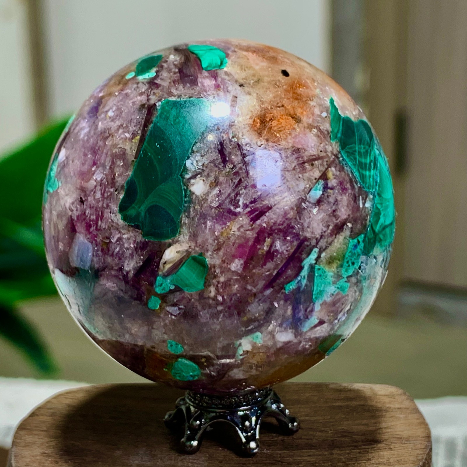 127G Newly discovered rare malachite purple mica symbiotic sphere restoration