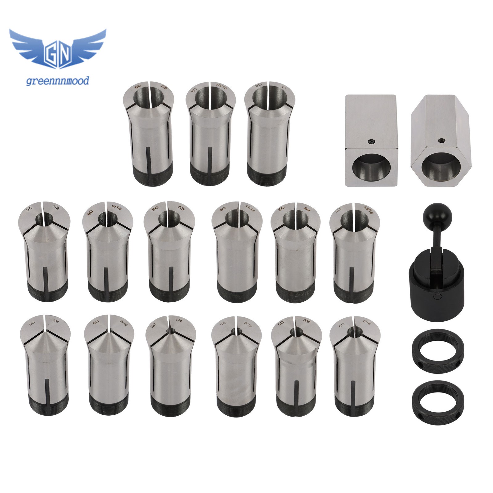 1/8 - 1" Precision 15 Piece 5C Fractional Collet Set & 5 Pcs Collet Block Set