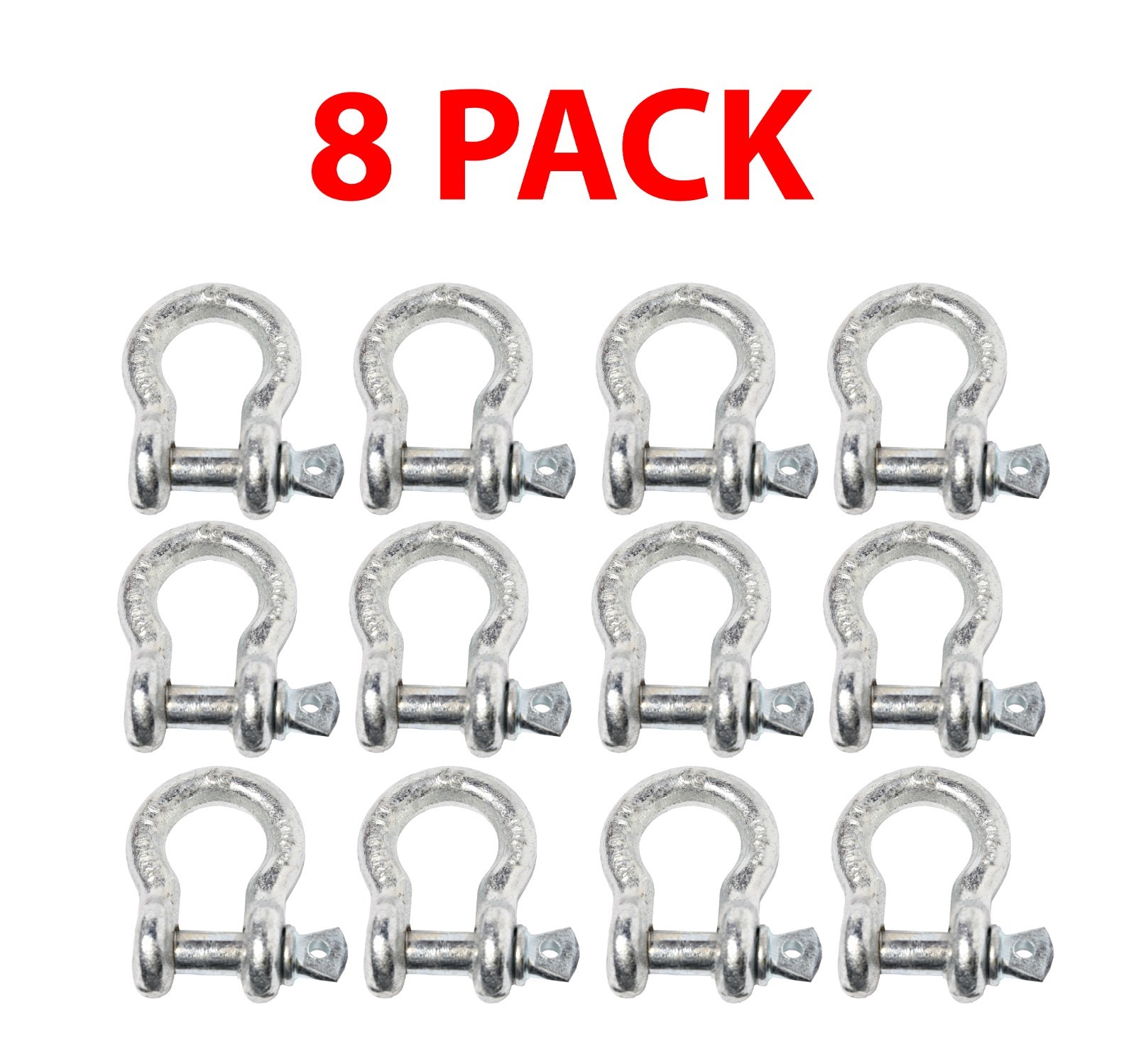 8x 3/8" Bow Shackle D-Ring w Clevis Screw Pin Anchor WLL 1 TON 2200 lbs capacity