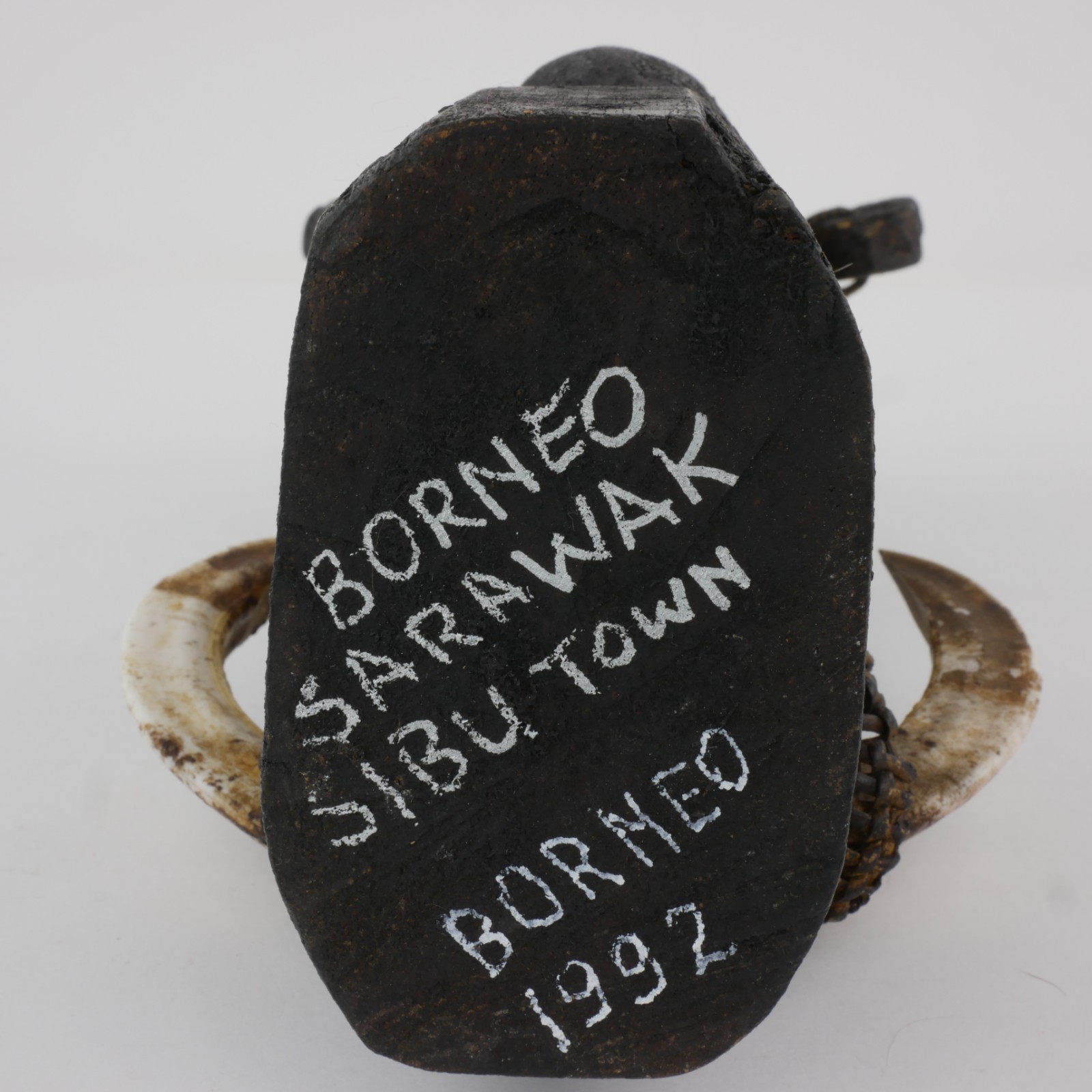 1992 Borneo Dayak Wood Monkey Figure - Real Boar Tusks - Sibu Sarawak