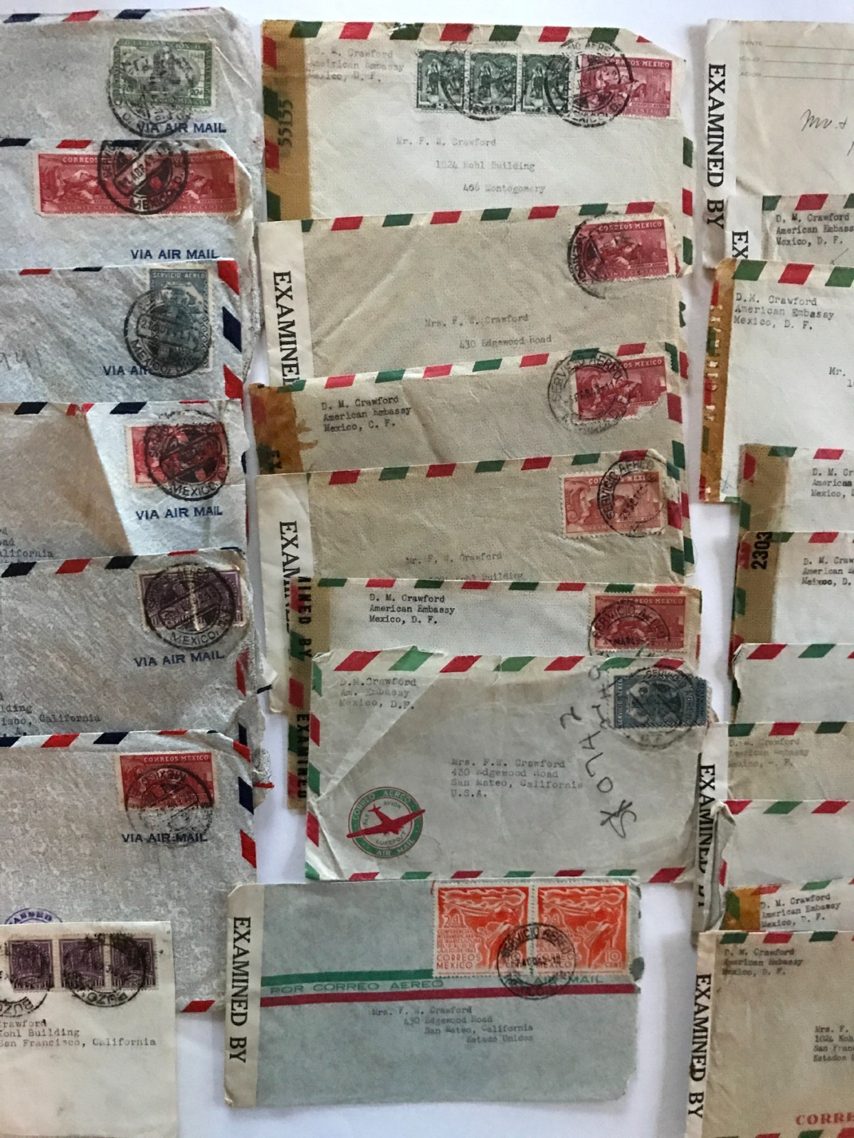 1941-42 Mexico Personal Letters Lot to US w/ Postal Covers incl. Examined