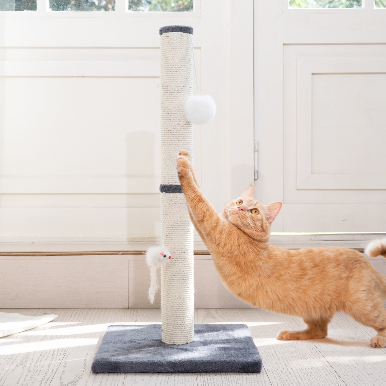 Cat Scratching Post, 25"H Sisal Vertical Scratcher Post with Toys for Indoor