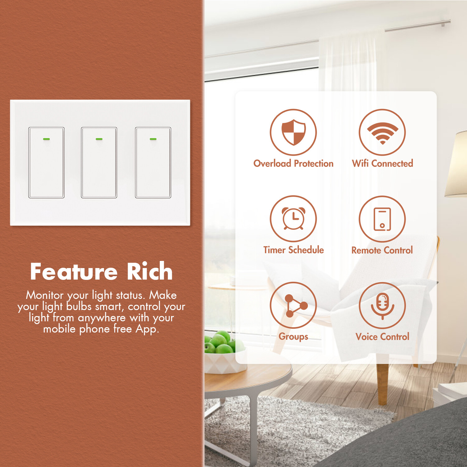 3 Pack Smart WIFI Switch Light Wall Works with Amazon Alexa Home, Smart life APP