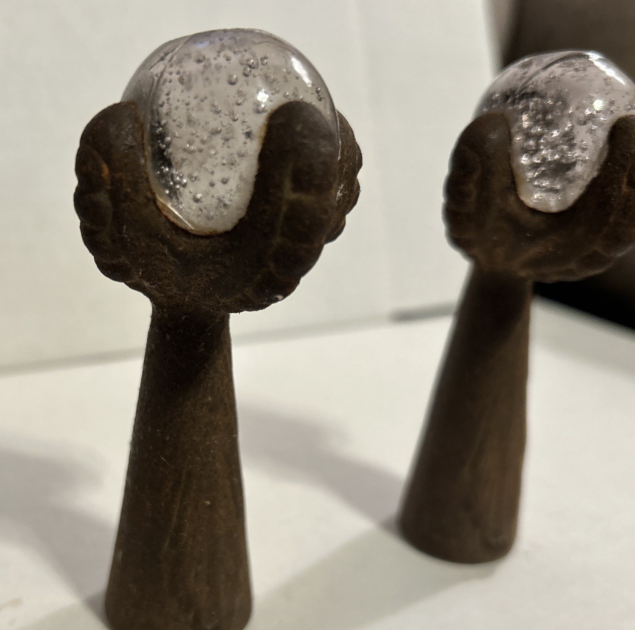 Set of 4 Vintage Art Deco Cast Iron Glass Claws and Ball Furniture Feet Casters