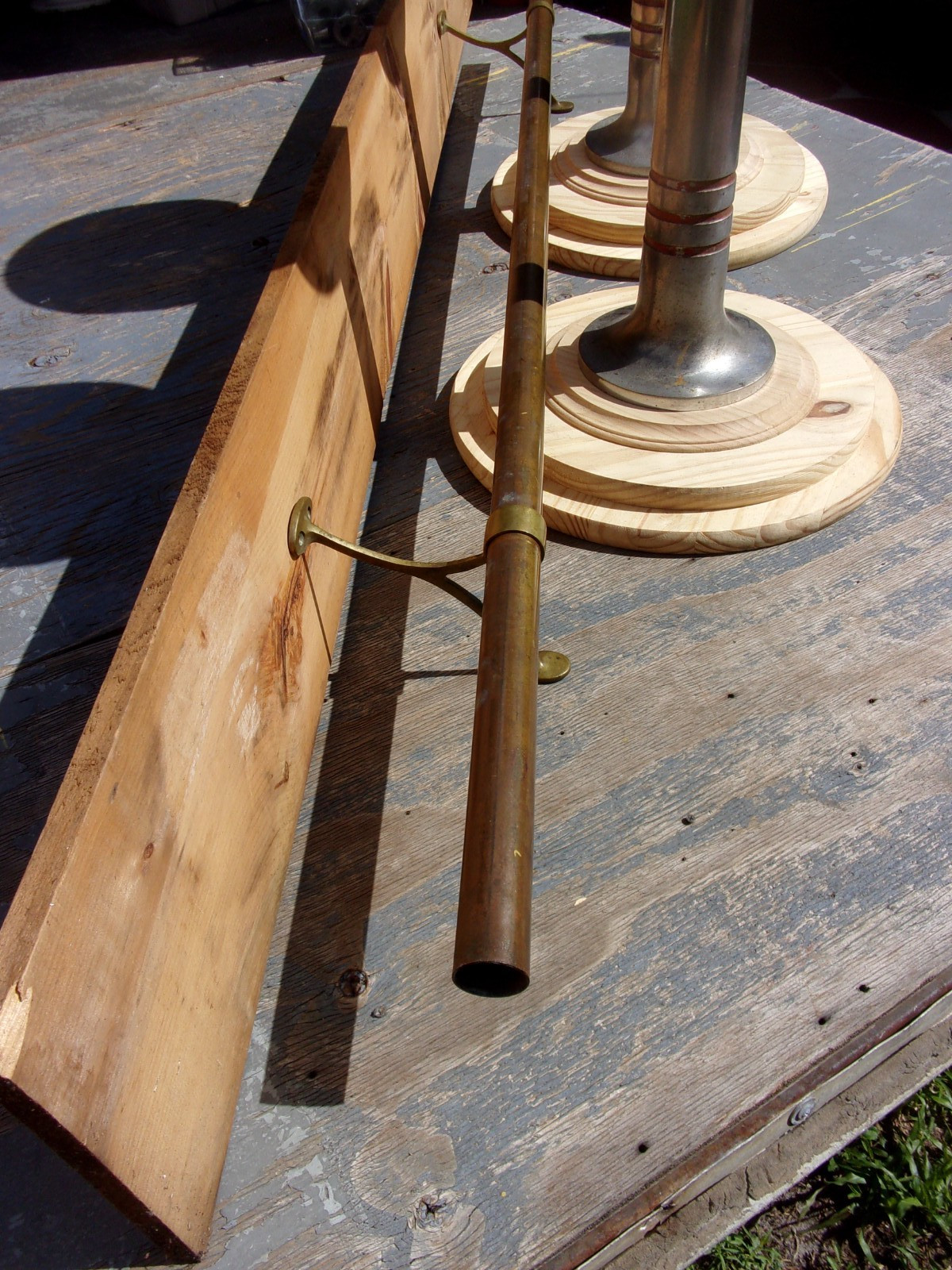 Vintage 1-1/2"OD Brass Bar Foot Rail heavy gauge 2 brass brackets 71" long