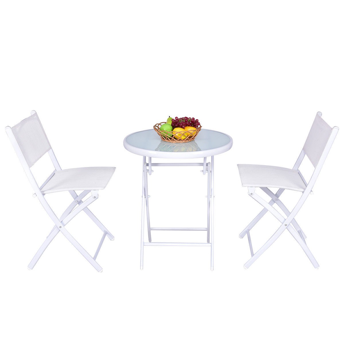 3 PCS Folding Bistro Table Chairs Set Garden Backyard Patio Furniture White New