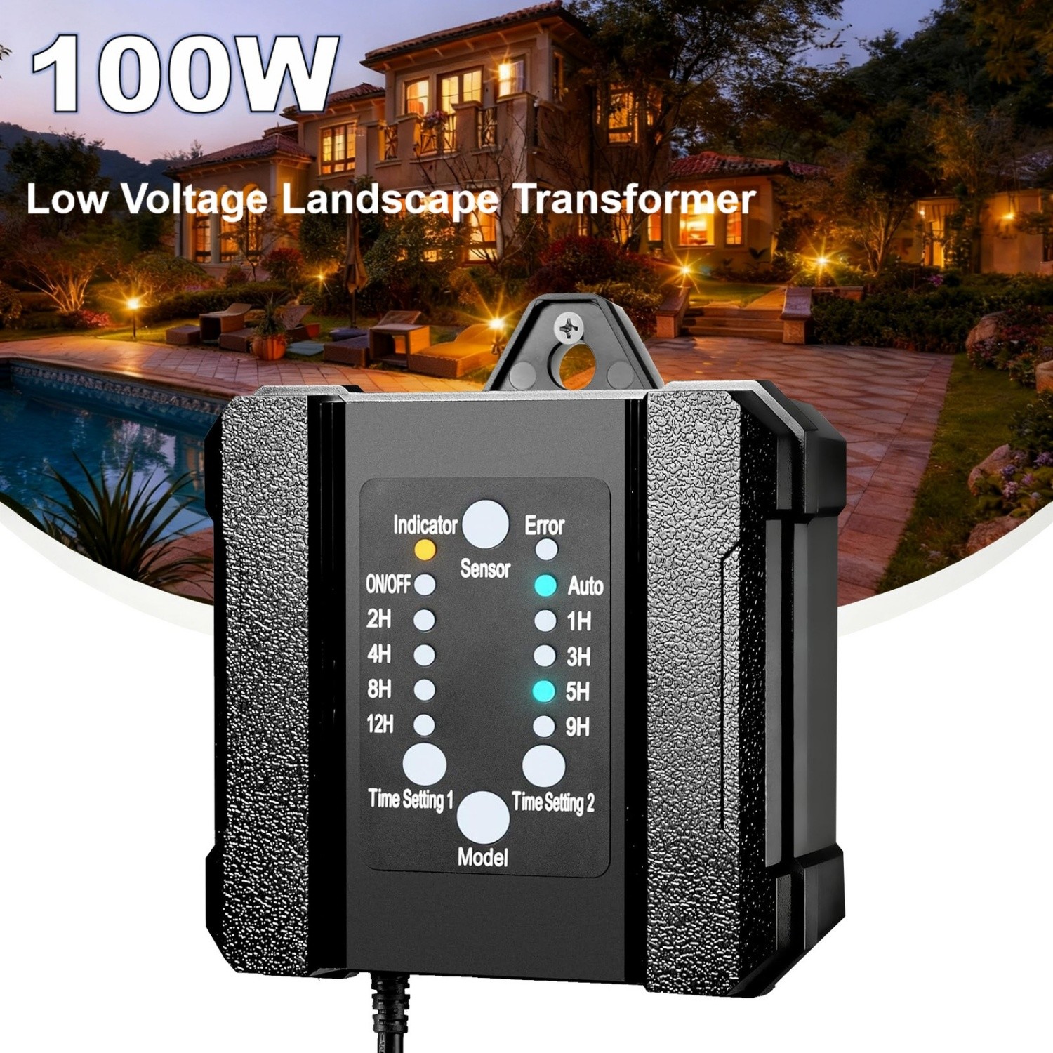 100W Weatherproof Low Voltage Landscape Transformer with Timer & Photocell